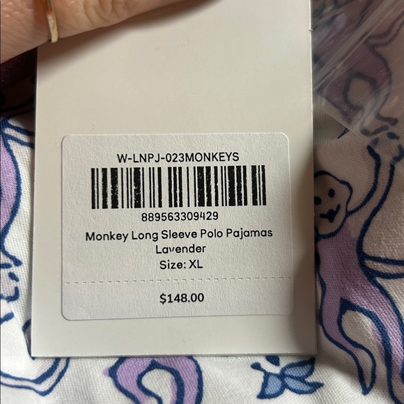 Roller Rabbit Purple and White Monkey Print Pajama Long Sleeve Top NWT - Picture 4 of 4